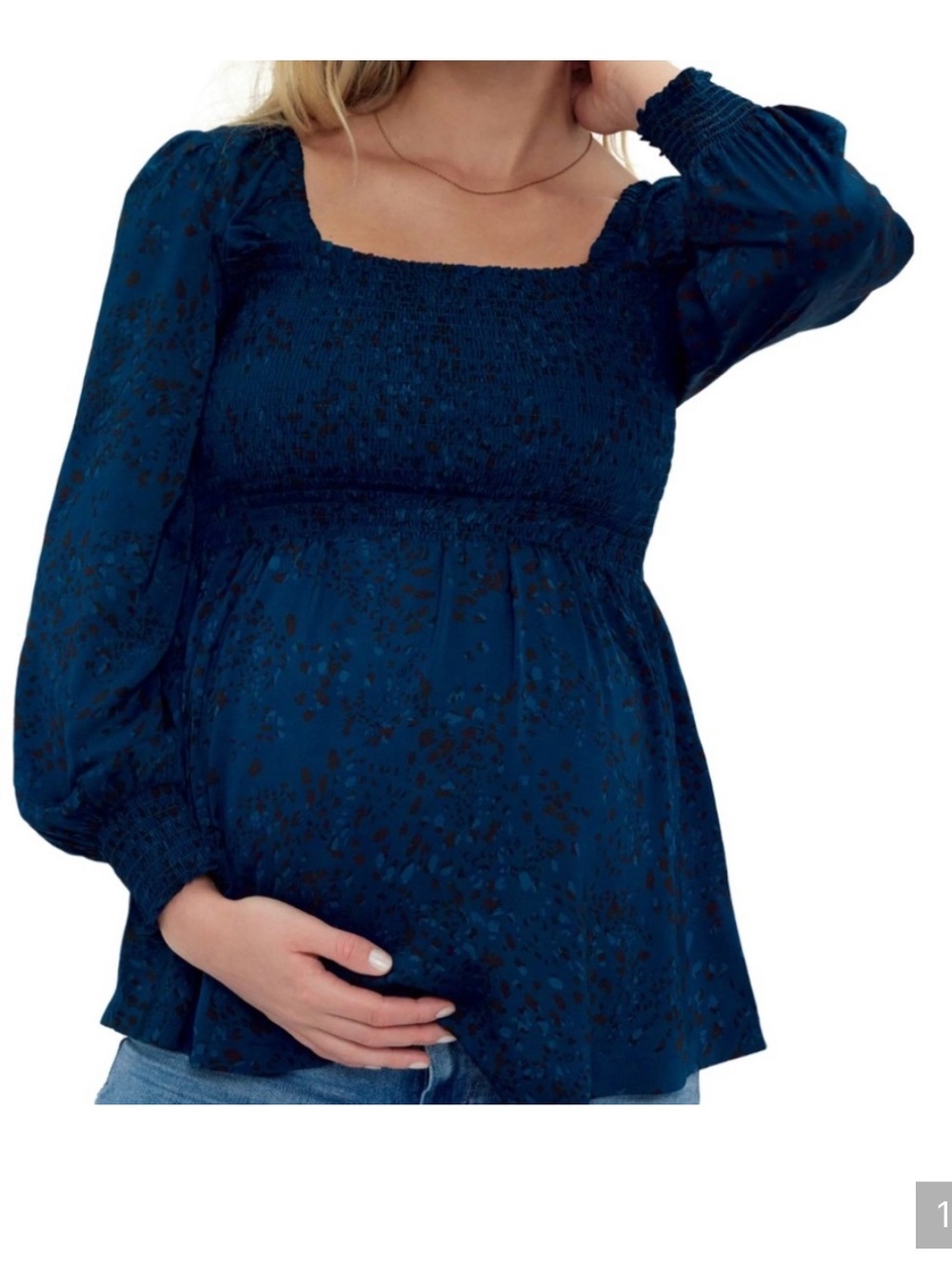NWT Ingrid & Isabel Smocked Square Neck Maternity Blouse in Abstract Animal